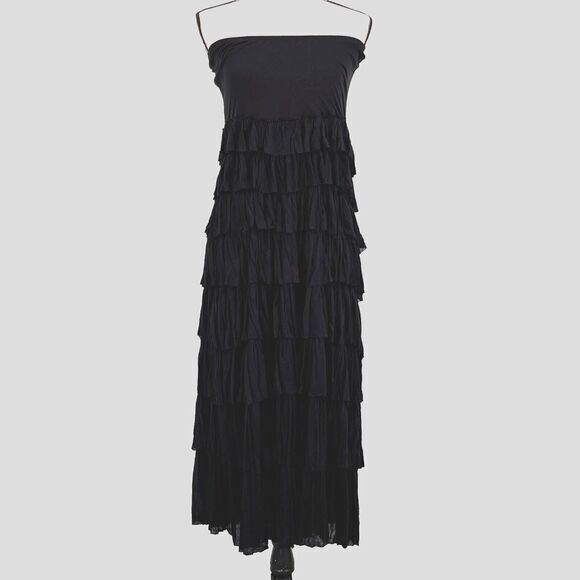 Philosophy Black Strapless Tiered Midi Dress Size Xl Pull-On Romantic Evening
